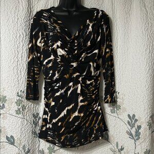 Vince Camuto Black and Gold Patterned Top. size M